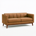 Canapé 2 places 180 cm aspect cuir marron avec pieds en bois style moderne
