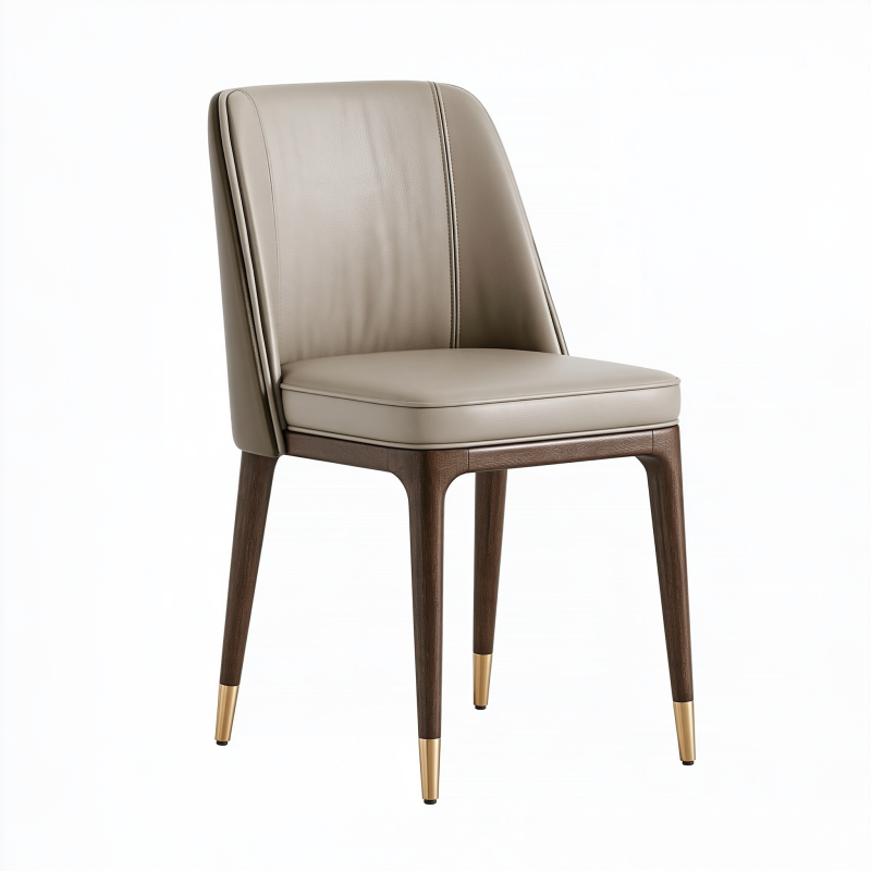 Chaise de salle à manger 52 x 60 x 84 cm en similicuir taupe et bois brun style contemporain