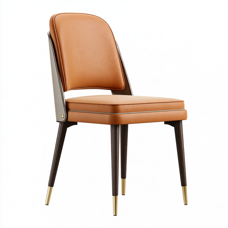 Chaise de salle à manger 50 x 58 x 85 cm en similicuir marron style contemporain