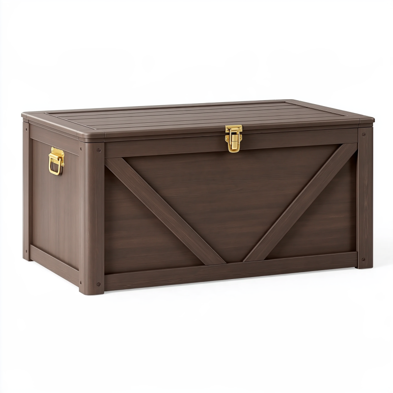 Coffre de rangement 120 x 60 x 65 cm en bois brun avec couvercle à loquet