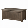 Coffre de rangement extérieur 120 x 60 x 63 cm en polypropylène brun imitation bois avec couvercle