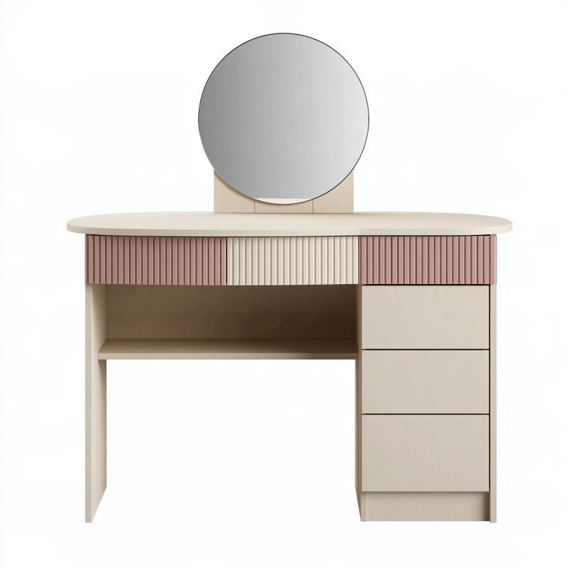 Coiffeuse avec miroir 120 x 45 x 140 cm en panneaux de bois beige et rose style contemporain