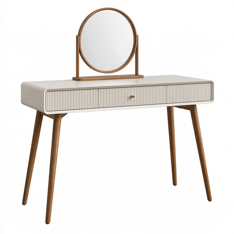 Coiffeuse avec miroir 100 x 45 cm blanc et bois avec tiroir style rétro