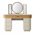 Coiffeuse 120 x 45 x 140 cm beige et bois avec miroir triptyque style contemporain