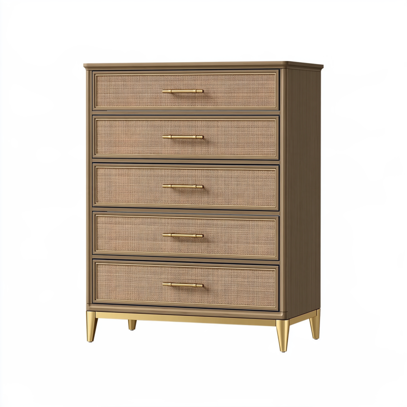 Commode 80 x 40 x 120 cm en bois marron avec cinq tiroirs style contemporain