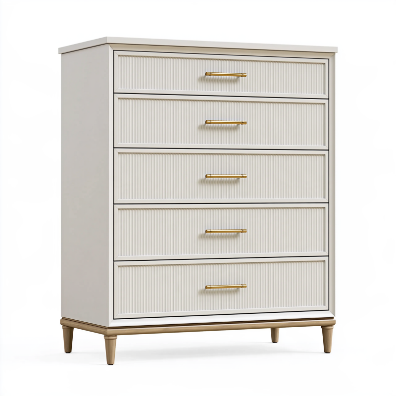 Commode 80 x 40 x 110 cm en bois blanc cassé à 5 tiroirs style classique