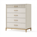 Commode 5 tiroirs 80 x 40 x 110 cm bois blanc ivoire style contemporain