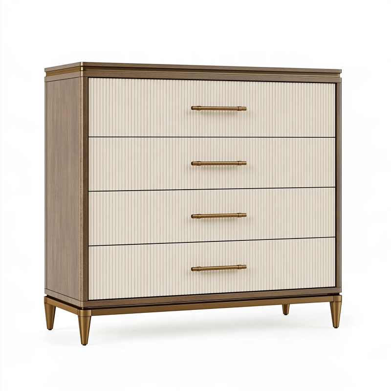 Commode 90 x 45 x 100 cm beige et brun à 4 tiroirs style classique