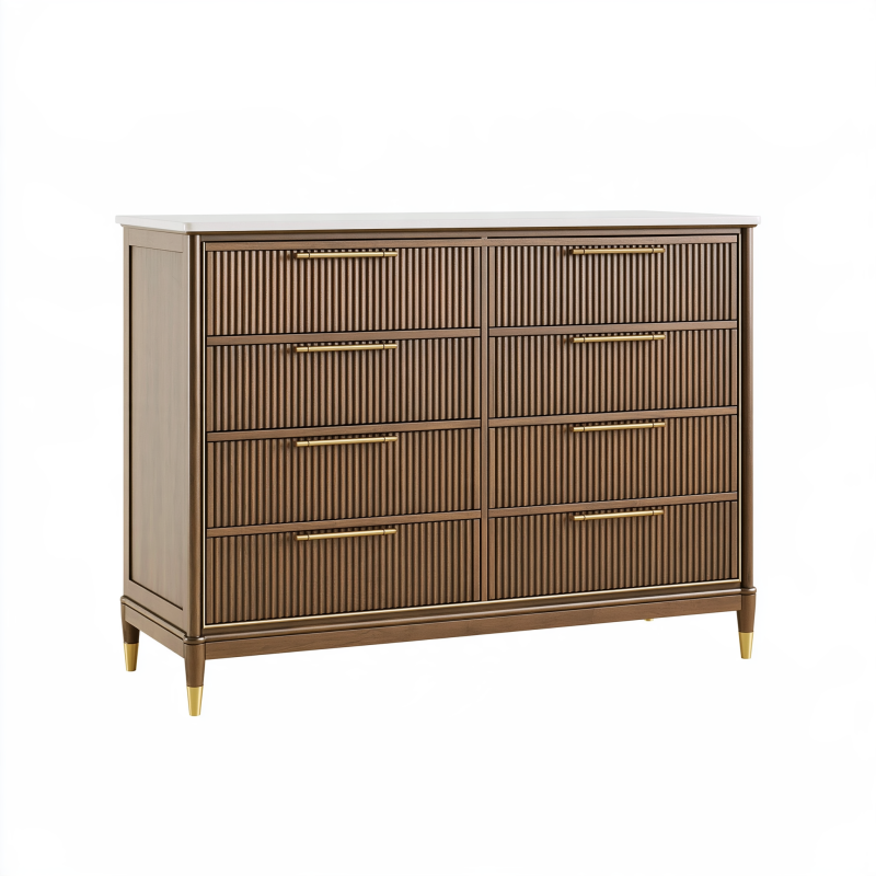 Commode 150 x 45 x 100 cm en bois marron à 8 tiroirs style contemporain