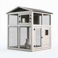 Enclos pour chat 120 x 120 x 180 cm en bois gris/blanc avec grillage - abri extérieur à toit