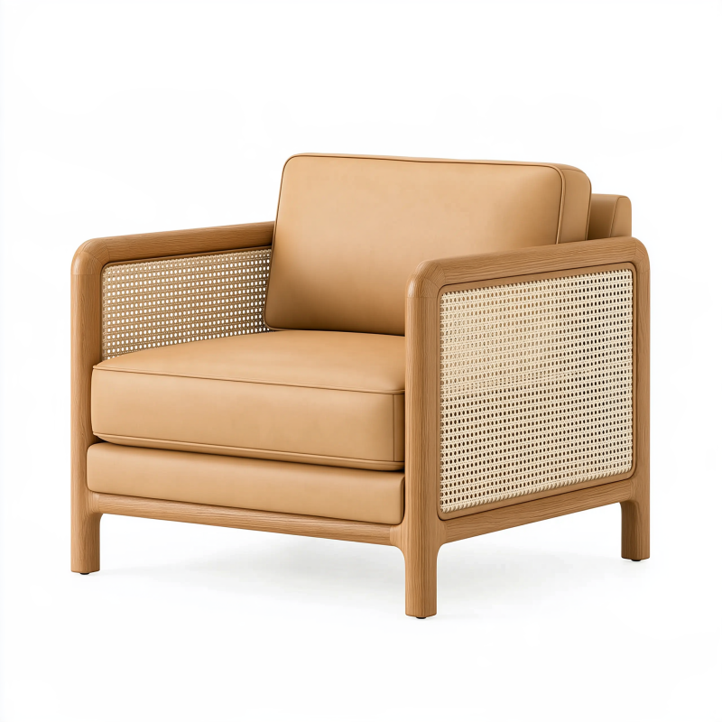 Fauteuil 85 x 80 x 78 cm en bois cannage beige style contemporain