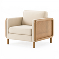 Fauteuil 82 x 78 x 82 cm en tissu beige et bois avec cannage style naturel