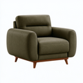 Fauteuil 100 cm en tissu vert olive avec piètement en bois style contemporain