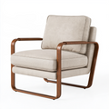 Fauteuil 75 cm en tissu beige et bois brun style contemporain