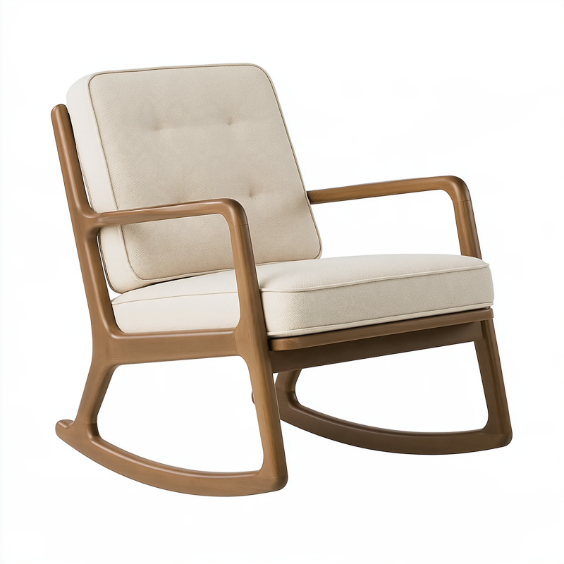 Fauteuil à bascule 68 x 88 x 92 cm en bois marron et tissu beige style contemporain