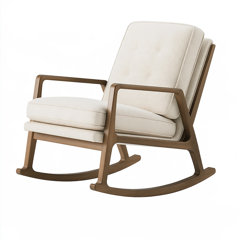 Fauteuil à bascule 70 x 95 x 100 cm en bois marron et tissu écru style moderne