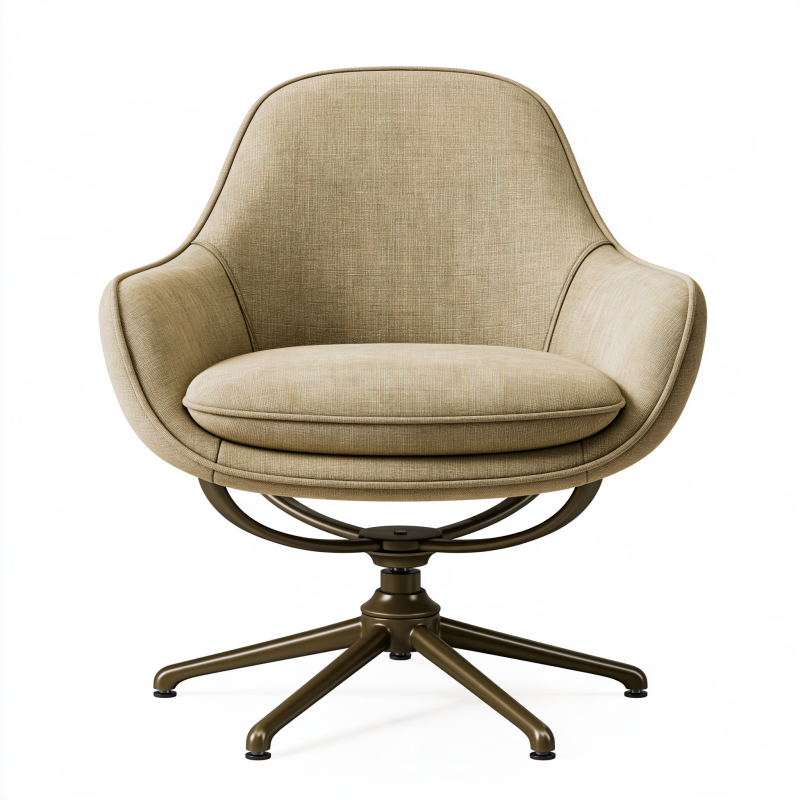 Fauteuil pivotant 78 x 75 x 85 cm tissu beige piètement métal style contemporain