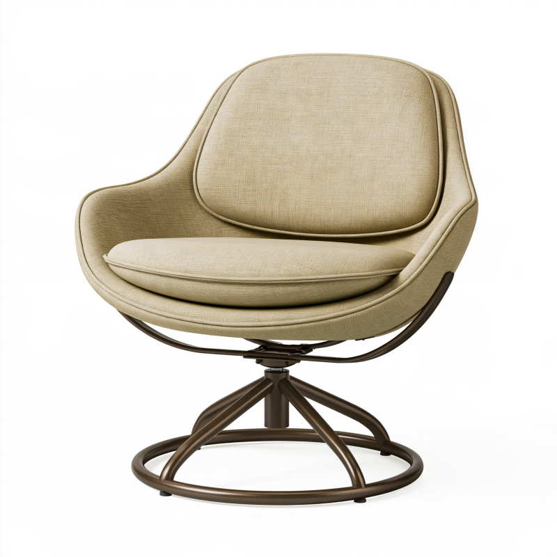 Fauteuil pivotant 80 x 85 x 90 cm en tissu beige et métal brun style contemporain