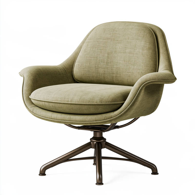 Fauteuil pivotant 80 x 82 x 92 cm en tissu vert kaki avec piètement métallique