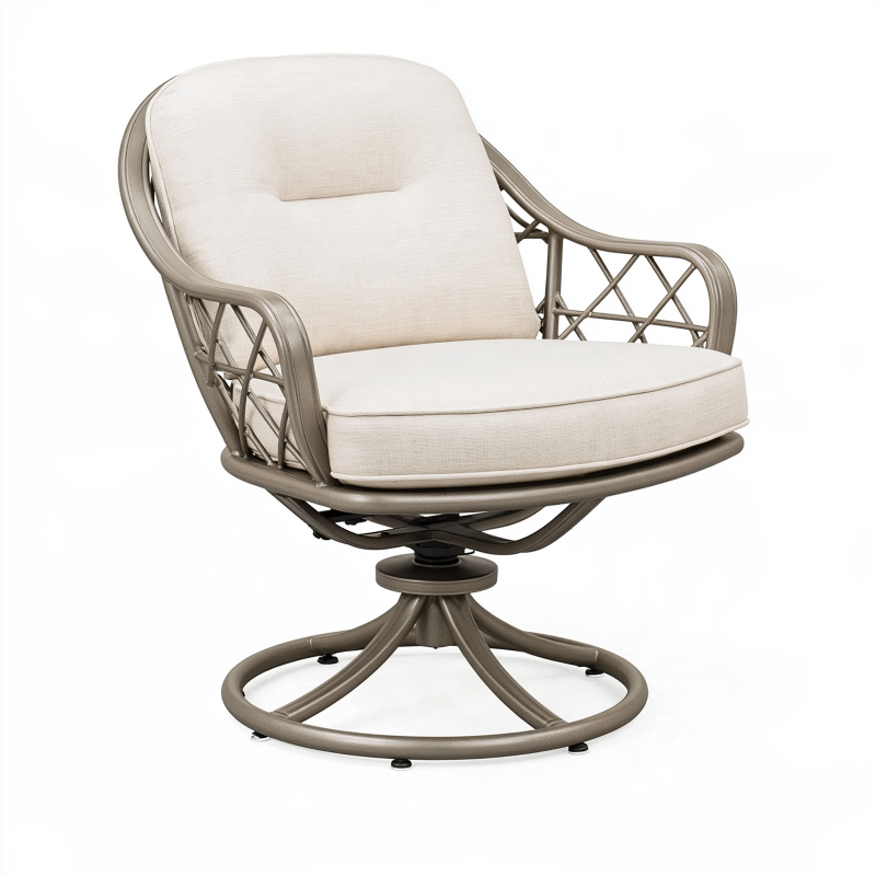 Fauteuil de jardin pivotant 82 x 78 x 92 cm en métal taupe et tissu beige style contemporain
