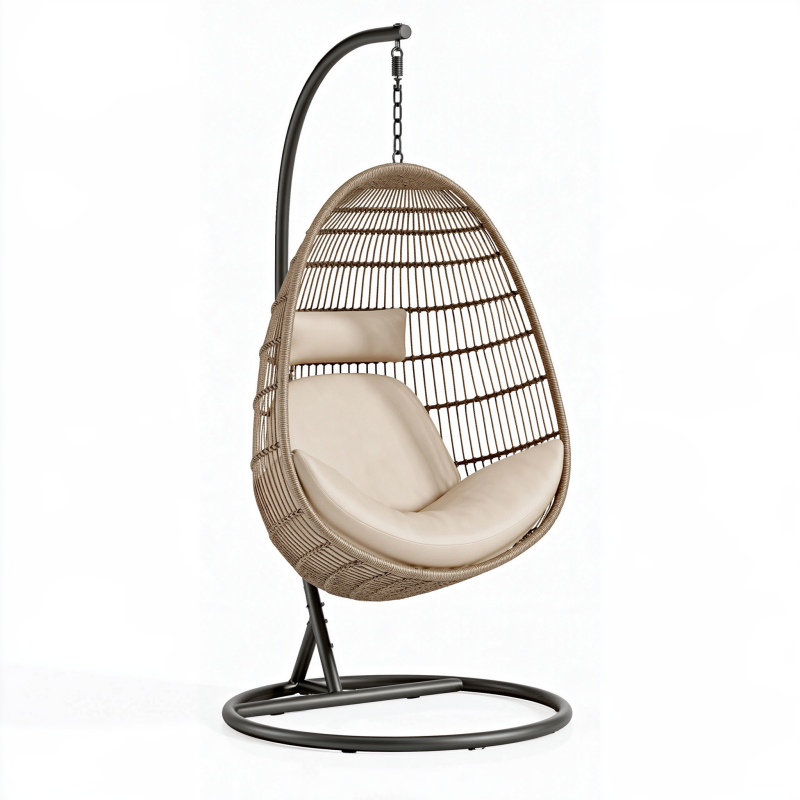 Fauteuil suspendu 105 x 105 x 195 cm en résine tressée beige avec support en métal style bohème