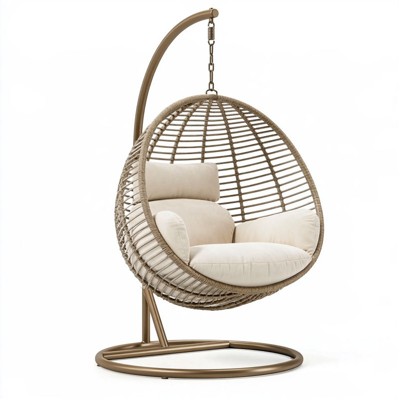 Fauteuil suspendu 105 x 105 x 195 cm en métal et fibres tressées beige style bohème