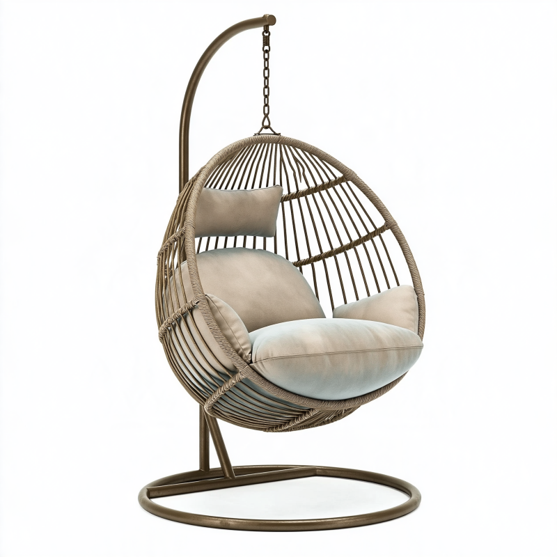 Fauteuil suspendu 105 x 105 x 195 cm en métal tressé brun pour jardin style bohème